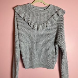 Blank NYC Gray Ruffle Sweater | Size Medium | Excellent Condition